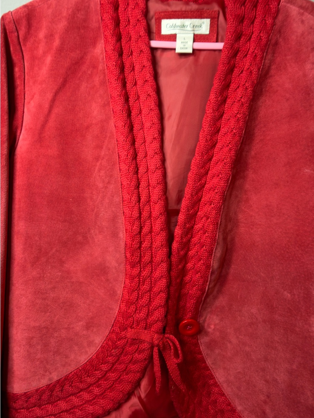 Coldwater Creek Red Leather shell Cardigan with Braided Trim - Picture 2 of 6